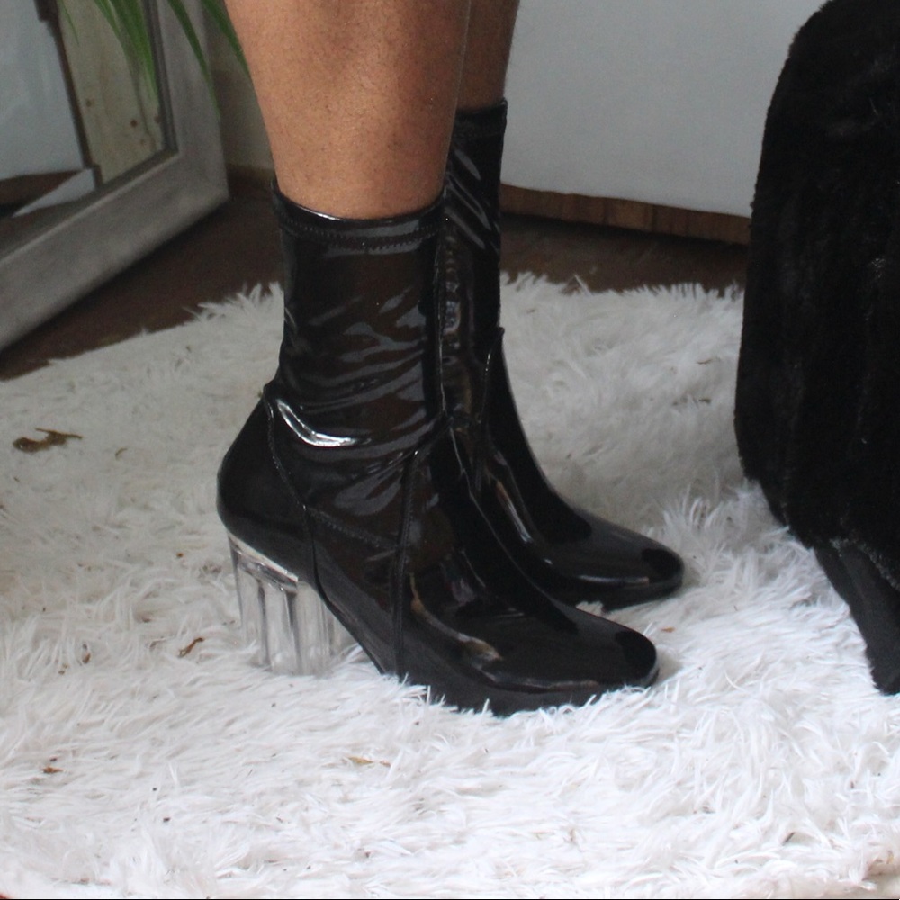 Clear Heeled Black Booties